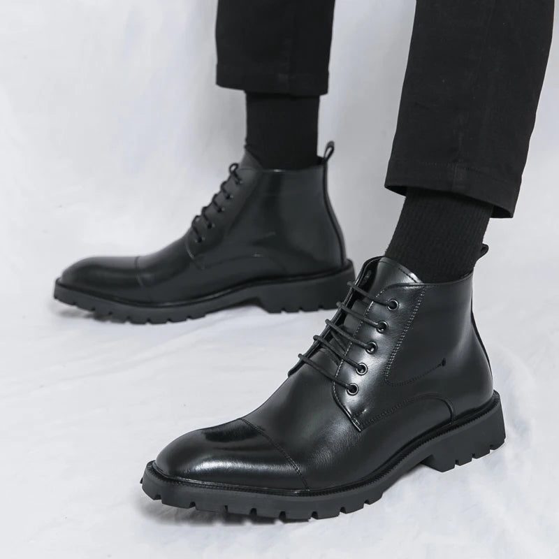 Riolio Men's short boots winter fashion new comfortable Amazon tight lace shoes old-fashioned business men's casual fashion shoes