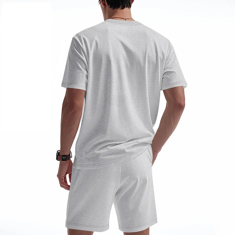 Riolio 2025 Summer Simplicity Men's Suit Loose Walf Checks Fabric Breathable Comfort and Casual Short Sleeve Shorts Two-Piece Suit