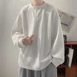 Riolio Long Sleeved T-shirt Men White Casual Round Neck T Shirt Men Streetwear Korean Loose Pleated T Shirt Mens Top Large Size 4XL