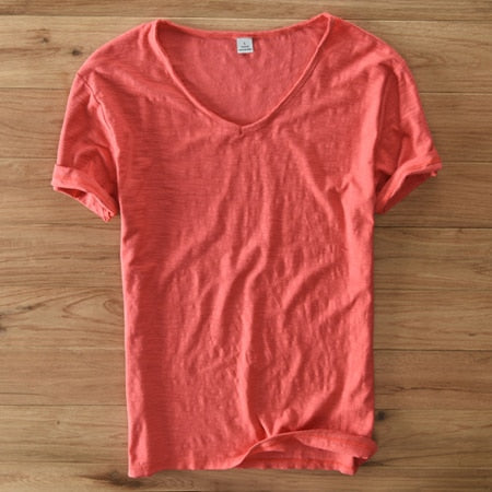 Summer T Shirt Men Linen Cotton Short Sleeve Tshirt V-neck Tops&Tee Breathable Comfortable Slim T-shirt Men Dropshopping