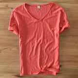 Summer T Shirt Men Linen Cotton Short Sleeve Tshirt V-neck Tops&Tee Breathable Comfortable Slim T-shirt Men Dropshopping