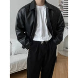 Riolio Windproof Stand Collar Zipper Cardigan Leather Jacket Motorcycle Leather Coat PU Leather Business Leather Jackets Men's Fashion