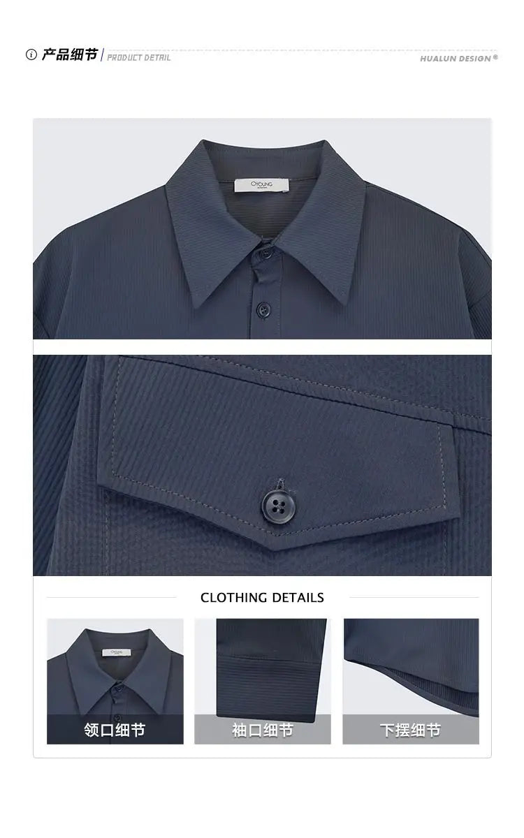 Riolio Men's Shirt Pants Set High-end Shirt Suit Trendy Spring Handsome Long-sleeved Top Loose Straight Trousers Two-piece Set