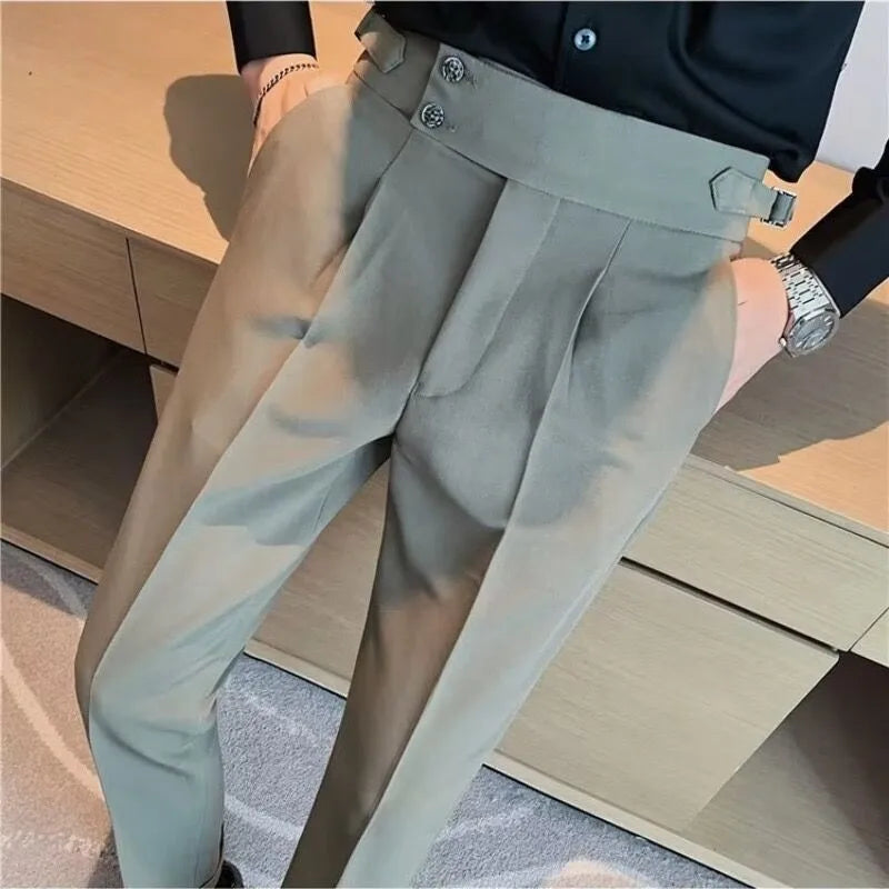 Riolio Men's Luxury Draped Baggy Suit Pants Casual Button-down Solid Color Straight Premium Elegant Dress Pants New