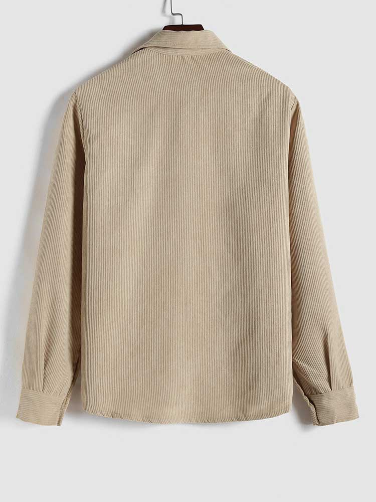 Riolio Shirts for Men Corduroy Long Sleeves Shirt Half Button Solid Blouses Fall Spring Streetwear Overshirts Tops with Pocket
