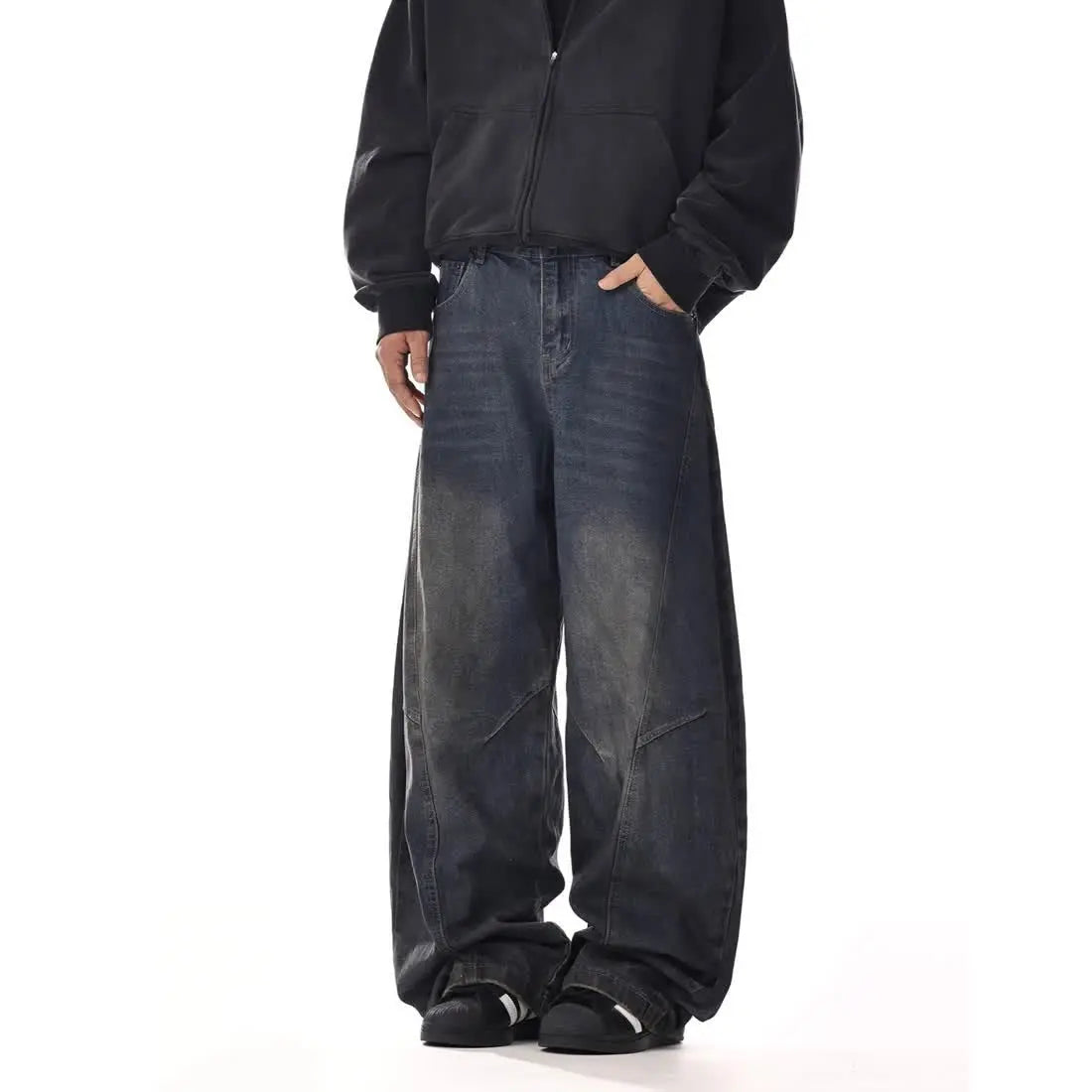 Riolio American spring and autumn men and women washed curved knife jeans for couples loose and trendy straight leg casual pants y2k