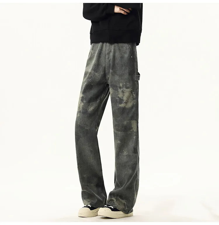 Riolio High quality Jeans Leopard Personality design Pockets Jeans Male American Style High Street Denim Pants Classic Denim Trousers