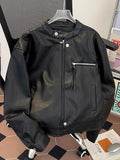 Riolio American Retro Pattern PU Leather Short Jacket Men Women Vintage Deconstructed Atmosphere Casual Couple Trendy High-end Jacket