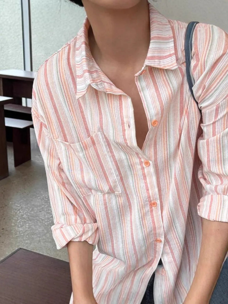 Riolio New Japanese Vintage Men Striped Shirts Luxury Casual Trendy Long Sleeve Cardigan Tops Fashion Leisure Macaron Sunscreen Blouse