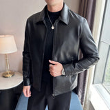 Riolio Windproof Stand Collar Zipper Cardigan Leather Jacket Motorcycle Leather Coat PU Leather Business Leather Jackets Men's Fashion