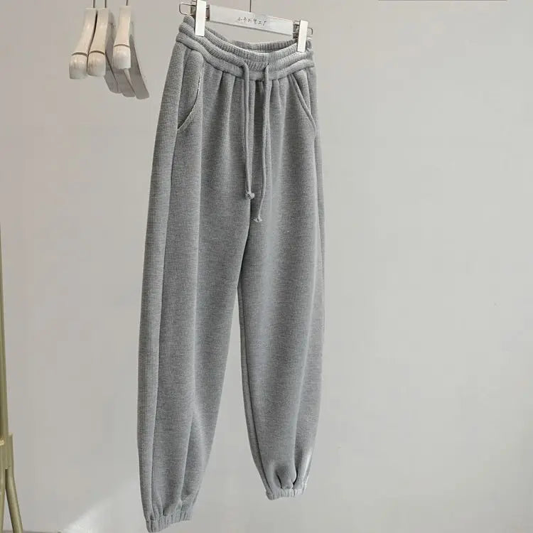 Riolio Korean Casual Sports Suit Large Size Plus Velvet Set Zipper Design Sports Sweatshirt Tying Trousers Casual Simple Two-piece Set