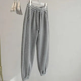 Riolio Korean Casual Sports Suit Large Size Plus Velvet Set Zipper Design Sports Sweatshirt Tying Trousers Casual Simple Two-piece Set