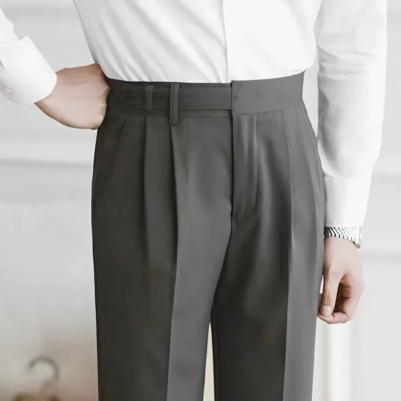 Riolio High Waist Pleated Man Suits Pants 9 Cropped Business Social Tailoring Quality Fabric Trousers for Men Classic Dress Elegant Up