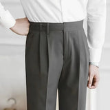 Riolio High Waist Pleated Man Suits Pants 9 Cropped Business Social Tailoring Quality Fabric Trousers for Men Classic Dress Elegant Up