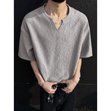 Riolio Summer Short Sleeved T-shirt Men Casual V-neck T Shirt Men Streetwear Korean Loose Pleated T Shirt Mens Top Large Size 5XL