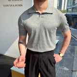 Riolio Spring Summer Knit Polo Shirt Men Casual Turn-down Collar Button Fashion Striped Solid Slim Tops Newest Ice Silk Cotton Knitwear