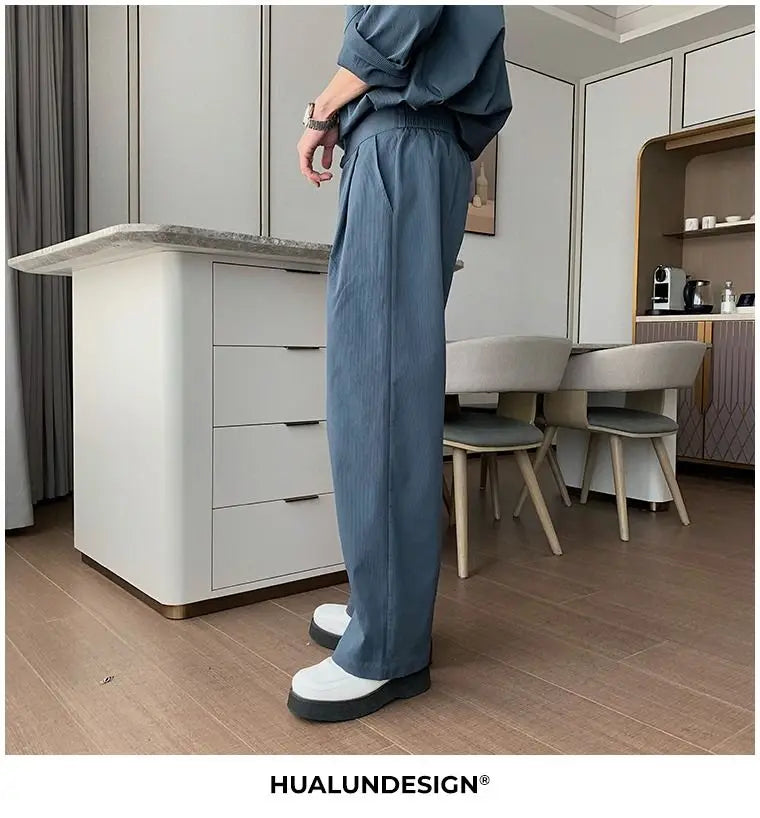 Riolio Men's Shirt Pants Set High-end Shirt Suit Trendy Spring Handsome Long-sleeved Top Loose Straight Trousers Two-piece Set