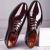 Riolio PU Patent Leather Shoes for Men Oxfords Lace Up Male Wedding Party Office Work Shoes Elegant Designer Brand Dress Shoes for Men