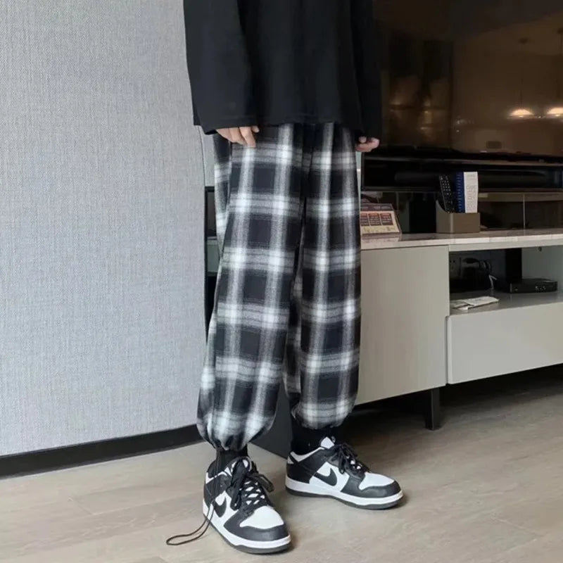 Riolio Plaid Pants Men Fashion Retro Color Contrast Casual Pants Men Streetwear Loose Hip-hop Straight Pants Mens Trousers M-3XL