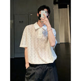 Riolio Mens Summer Short Sleeve Loose Fit Casual polo men Trendy Hollow Out Design Streetwear Fashion Top New Stylish Mesh Tee POLO