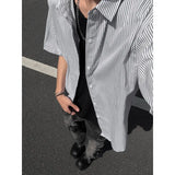 Riolio Summer Short Sleeved Shirt Men Black Blue Casual Shirt Men Streetwear Korean Loose Striped Shirt Mens Formal Dress Shirts
