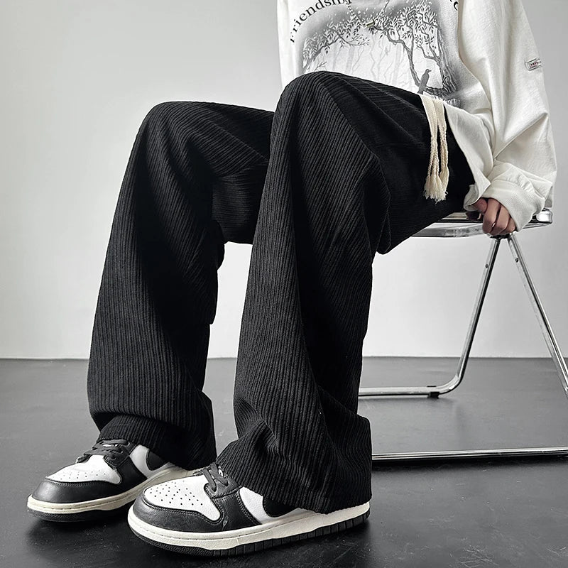 Riolio Winter Thickened Pants Men Warm Oversized Wide Leg Pants Men Streetwear Loose Straight Pants Mens Black Beige Thick Trousers