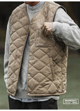 Riolio Cotton-layered Fashionable Vest Men with Autumn Winter Simple Casual Light Heated Inner Vest Cardigan Work Vest Top Aesthetic