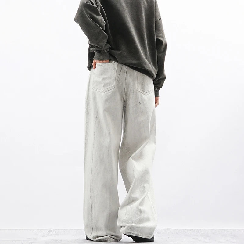 Riolio New Men Loose Daily Draping Wide Leg Jeans Male Vintage Design Wash White Denim Pants Fashion Streetwear Casual Denim Trousers