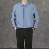 Riolio  New Naples Business Men Shirts Light Luxury Textured Lapel Striped Long Sleeve Cardigan Leisure Premium Commuter Blouse S-4XL