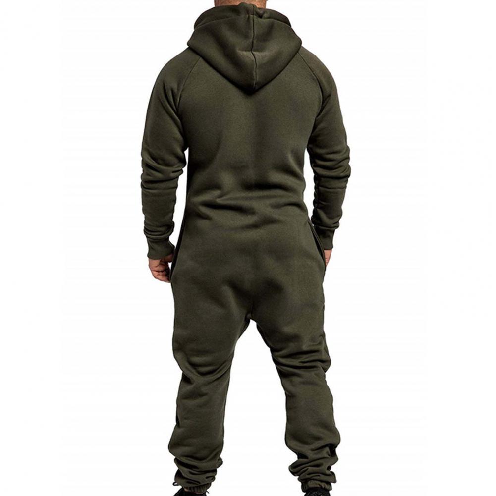 Riolio Mens Onesie Jumpsuit Pajamas Long Sleeve Sweatpants Pure Color Splicing Autumn Winter Casual Hoodie Male Zipper Jumpsuit
