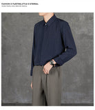 Riolio  New Naples Business Men Shirts Light Luxury Textured Lapel Striped Long Sleeve Cardigan Leisure Premium Commuter Blouse S-4XL