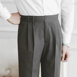 Riolio High Waist Pleated Man Suits Pants 9 Cropped Business Social Tailoring Quality Fabric Trousers for Men Classic Dress Elegant Up