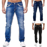 Riolio Men Jeans Solid Pockets Stretch Denim Straight Pants Spring Summer Business Casual Trousers Daily Streetwear Men's Clothing