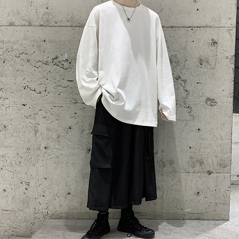 Riolio Loose Sweatshirts Men Solid T Shirt Neutral Streetwear Fashion Women Korean Clothes Cotton Pullover Long Sleeve T-shirts Man