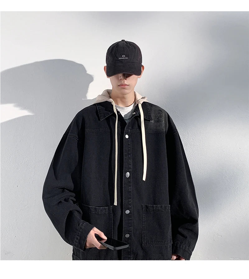 Riolio Men's Spring New Design Sense Jacket Men's Detachable Hooded Denim Jacket Trendy Korean Men's Lapel High Quality Street Jacket
