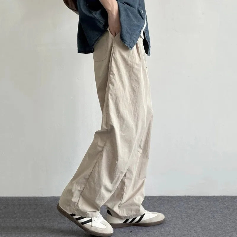 Riolio New Japanese Style Men Draped Wide Leg Pants Light Luxury Leisure Solid Color Straight Trousers Premium Elegant Sweatpants M-3XL