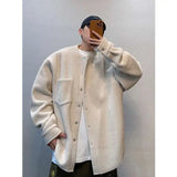 Riolio Hong Kong Style Retro Coat Versatile Solid Color Lamb Fur Plus Velvet Shirt Fashion High-end Autumn Winter Loose Fleece Jacket