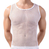 Riolio Men Sexy Mesh Tank Tops Transparent Sleep Tops Male Underwear Pure Color Vest Sleeveless Tops Underwear Male Undershirt