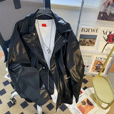 Riolio Black Pu Leather Jacket Men's Spring Autumn New American Retro Handsome Leather Jacket Loose High-end Motorcycle Suit Aesthetic