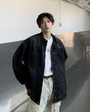 Riolio New High Street Men's Zip-up Denim Jackets Casual Washed Streetwear Stand Collar Texture Korean Harajuku Retro Long Sleeve Coats