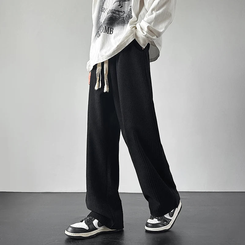 Riolio Winter Thickened Pants Men Warm Oversized Wide Leg Pants Men Streetwear Loose Straight Pants Mens Black Beige Thick Trousers