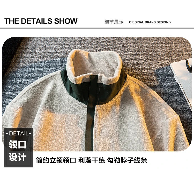 Riolio Korean Casual Heavy Half Zipper Sweatshirt Fleece Jacket Men Autumn Winter Warmth Thicken Men Aesthetic Academy Chic Streetwear