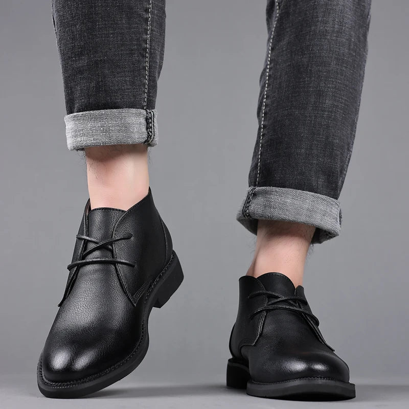 High Gang Men's Leather Shoes Luxury and High-quality Brand Party Outdoor Motorcycle Daily Office Versatile Men's Leather Shoes