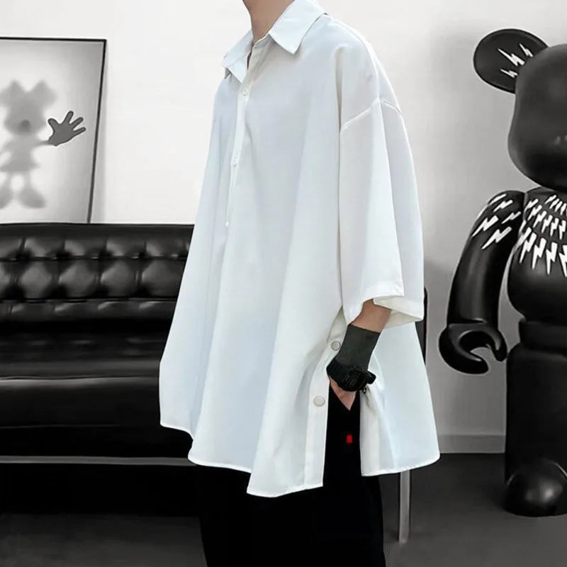 Riolio Summer Short Sleeved Shirt Men Oversized Black White Shirt Men Streetwear Korean Loose Ice Silk Shirts Mens Casual Shirt M-3XL