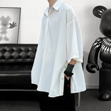 Riolio Summer Short Sleeved Shirt Men Oversized Black White Shirt Men Streetwear Korean Loose Ice Silk Shirts Mens Casual Shirt M-3XL
