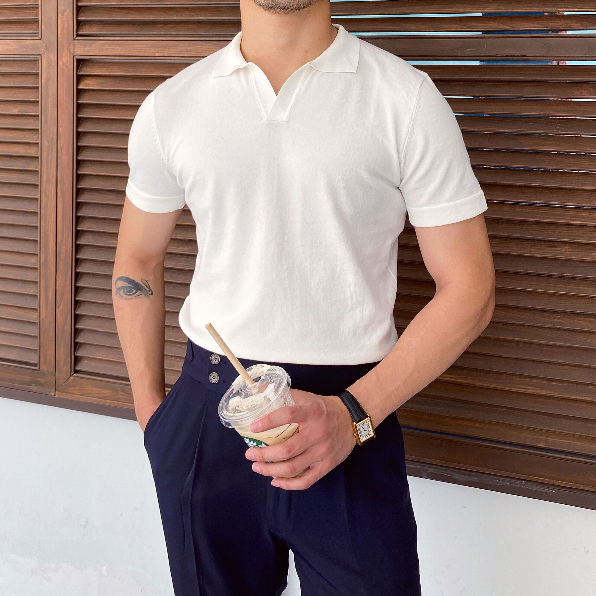 Riolio Spring Summer Knit Polo Shirt Men Casual Turn-down Collar Button Fashion Striped Solid Slim Tops Newest Ice Silk Cotton Knitwear