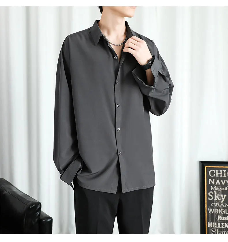 Riolio Shirt Men Solid  Long sleeved Shirt For Men Korean Fashion Shirts Comfortable Blouses Casual Loose Classic Single Breasted Shirt