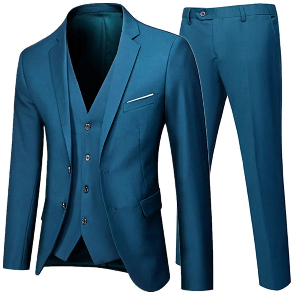 Riolio Business Suit Jacket Coat Blazers Trousers Waistcoat Men Wedding Three Pieces Pants Vest Large Size Professional Dress 3 Pcs Set