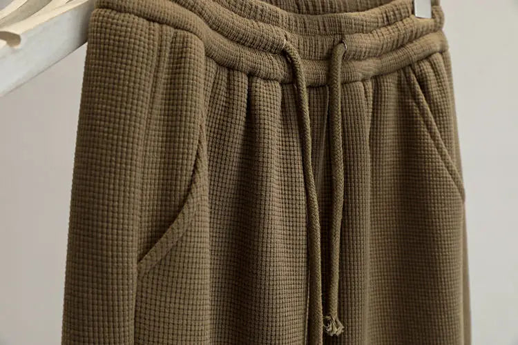 Riolio Korean Casual Sports Suit Large Size Plus Velvet Set Zipper Design Sports Sweatshirt Tying Trousers Casual Simple Two-piece Set