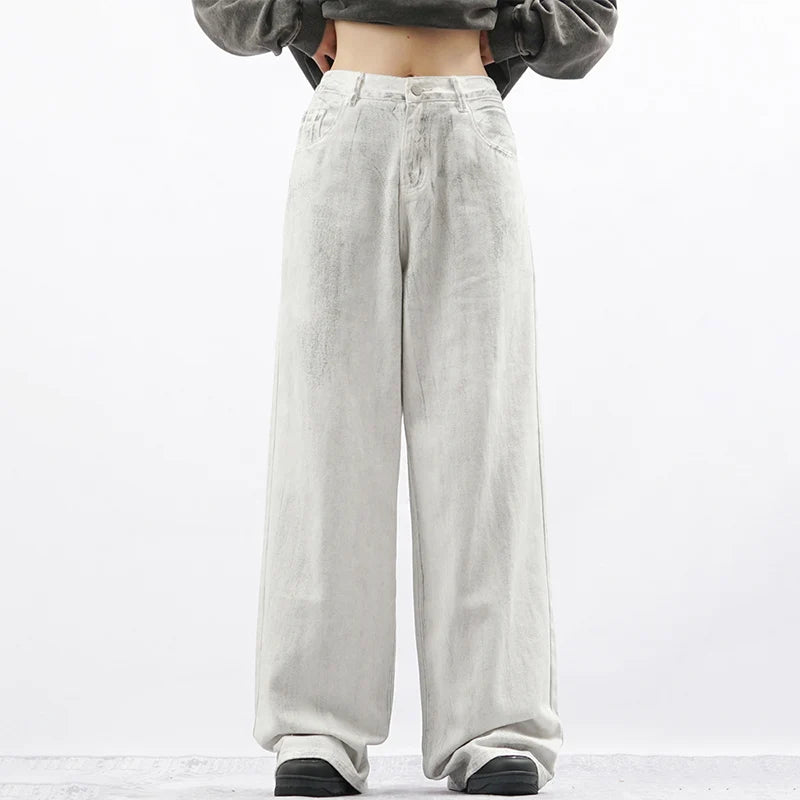 Riolio New Men Loose Daily Draping Wide Leg Jeans Male Vintage Design Wash White Denim Pants Fashion Streetwear Casual Denim Trousers